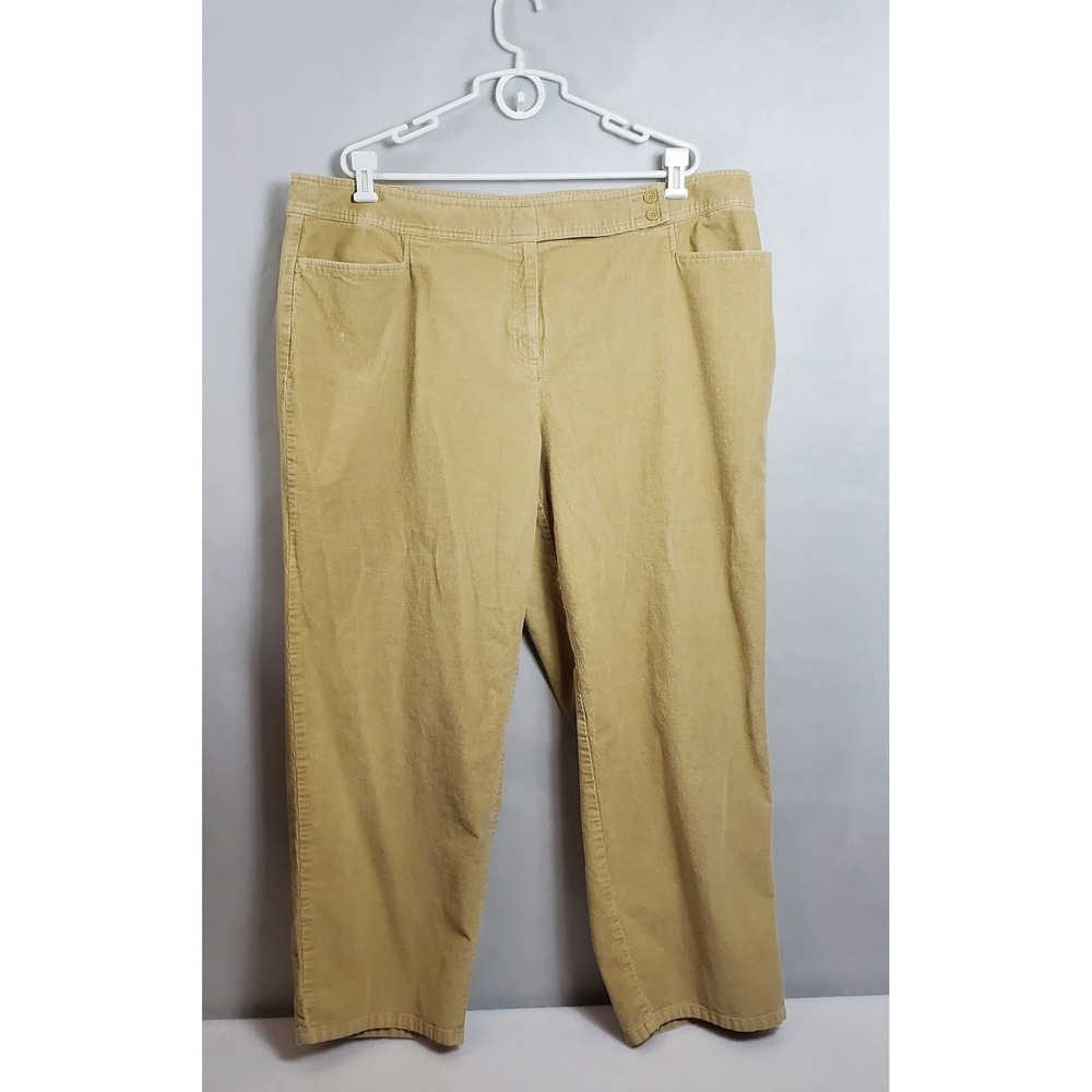 Talbots Woman Corduroy Stretch Pants Khaki Tan Size 24W Straight Leg Casual